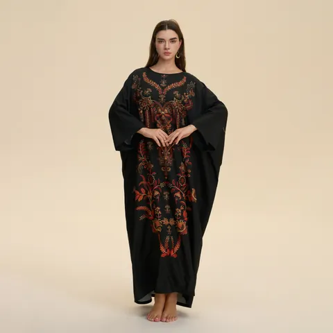 Robe Kaftan Maxi pour Femme Imprimé Baroque Manches Longues Ample Ethnique Abaya Robe Fête Vacances en Polyester Élasthanne