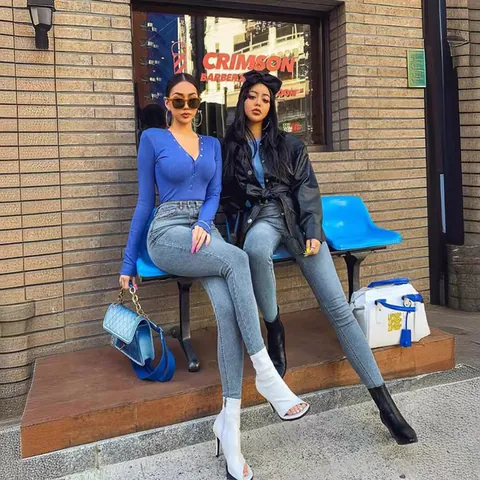 Women's High Waist Skinny Jeans Light Blue High Stretch Denim Pencil Pants Slim Fit Washed Cotton Casual Trousers For Women