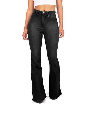 Vaqueros Acampanados de Cintura Alta para Mujer Pantalones de Mezcla Elásticos Ajustados Negro Azul Oscuro Claro Talla Grande S-4XL