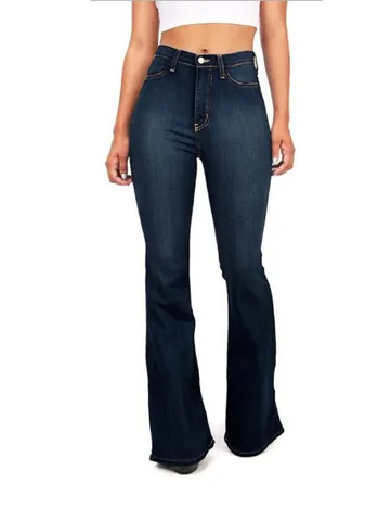 Vaqueros Acampanados de Cintura Alta para Mujer Pantalones de Mezcla Elásticos Ajustados Negro Azul Oscuro Claro Talla Grande S-4XL