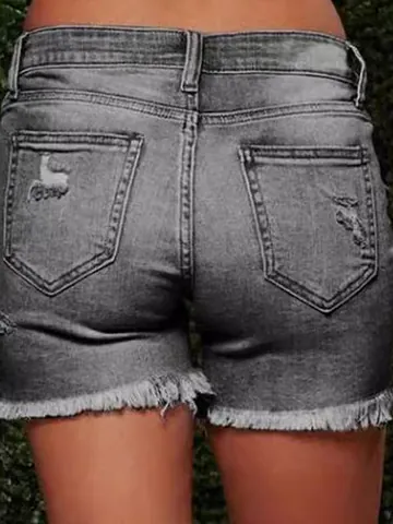 Women Casual Ripped Denim Shorts Distressed Frayed Hem Plus Size Mid Waist Washed Cotton Bermuda Jean Shorts