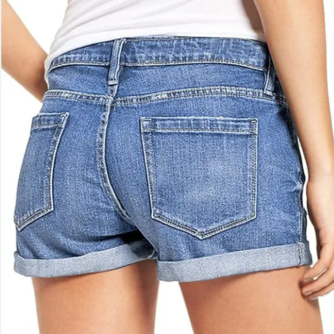 Short en Jean Décontracté pour Femme Taille Moyenne Déchiré Ourlet Revers Short en Coton Été Mode Streetwear