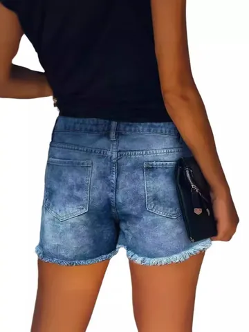 Women's Retro Washed Denim Shorts Distressed Frayed Hem Patched Star Stripe American Flag Print Summer Streetwear Shorts