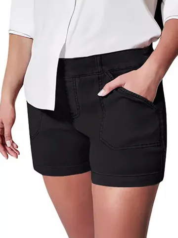 Women's Vintage Slim Stretch Denim Shorts Solid Color Casual High Waist Jean Shorts With Pockets Summer Fashion Short Pants