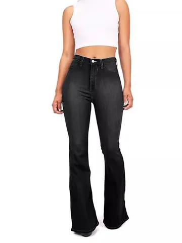 Women's High Waisted Flare Jeans Slim Fit Washed Denim Bell Bottom Pants Casual Cotton Blend Full Length Trousers For Women
