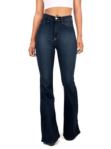 Women's High Waisted Flare Jeans Slim Fit Washed Denim Bell Bottom Pants Casual Cotton Blend Full Length Trousers For Women