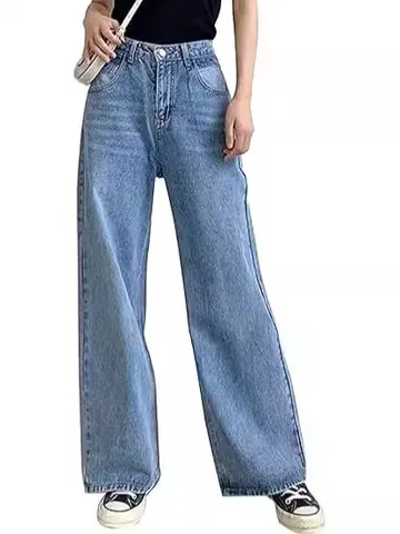 Dames High Waist Wijde Pijp Jeans Straight Fit Gewassen Denim Verweerd Afslankend Lange Broek Casual Pantalon