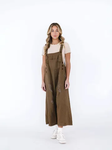 Women's Vintage Distressed Ripped Denim Overalls Casual Loose Cropped Jumpsuit