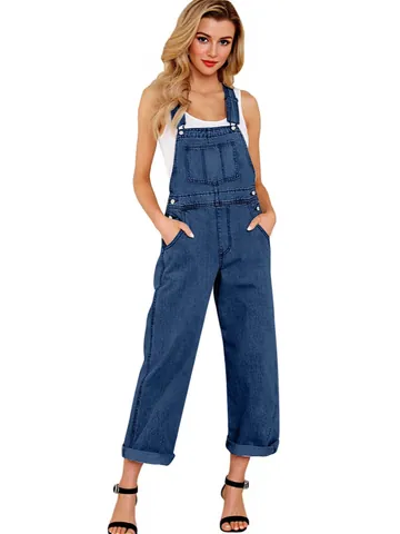 Salopette en Denim pour Femmes Décontracté Ample Jumpsuit Jambe Large Pantalon en Denim Plus Size Jumpsuits Bretelles Réglables Jeans Romper Long