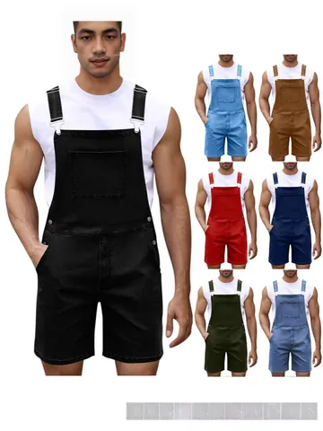 Men's Casual Denim Overalls Shorts With Adjustable Straps Multi-Pocket Workwear Jumpsuit Summer Fashion Shorts For Men