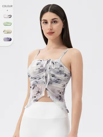 Damen Yoga Tank Top Mit Tintendruck Atmungsaktives Netz Sport Cami Slim Fit Pilates Tanz Workout Gym Top Polyester Elasthan