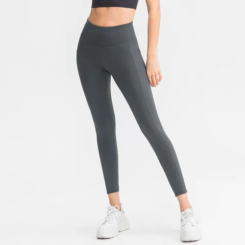 Women's High Waisted Yoga Pants With Side Pockets Tummy Control Butt Lifting Workout Leggings Nylon Spandex Activewear Gym Running Trousers