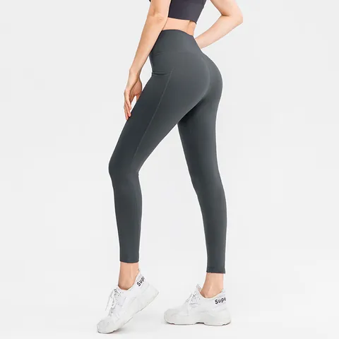 Women's High Waisted Yoga Pants With Side Pockets Tummy Control Butt Lifting Workout Leggings Nylon Spandex Activewear Gym Running Trousers