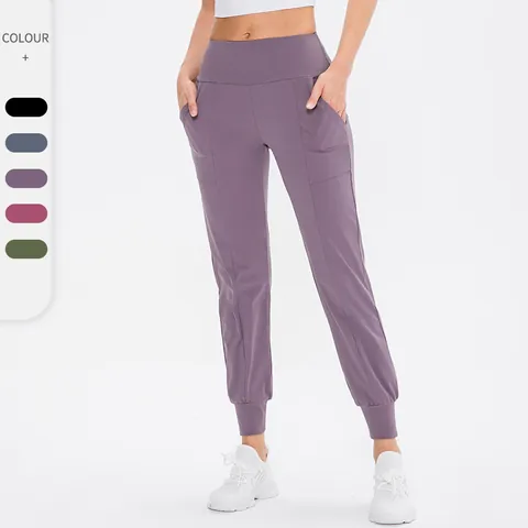 Women High Waist Yoga Joggers With Side Pockets Loose Quick Dry Elastic Workout Sweatpants For Gym Running Athletic Sports Trousers