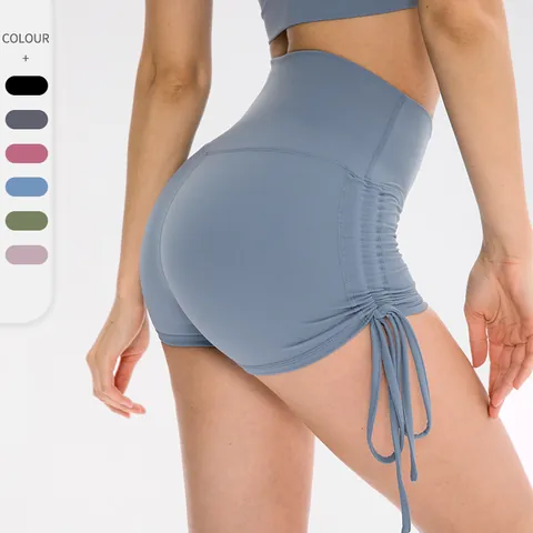 Women High Waist Yoga Shorts Drawstring Ruched Butt Lifting Workout Running Fitness Naked Feel Athletic Sports Bottom