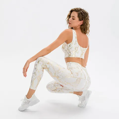Women Snakeskin Print Yoga Leggings High Waist Hip Lifting Metallic Gilded Nylon Spandex Tight Fitness Sports Trousers