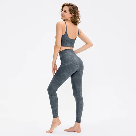 Women's Two Piece Yoga Set High Waist Leggings And Sports Bra Marble Print Gym Fitness Activewear Tracksuit For Running