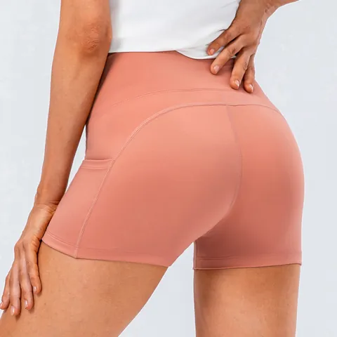 Women High Waisted Yoga Shorts Tummy Control Workout Running Gym Biker Shorts With Side Pockets Nylon Spandex Sports Bottom