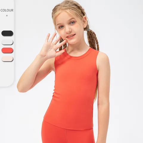 Kids Girls Quick Dry Yoga Tank Top Sleeveless Sports Running Vest High Stretch Seamless Workout Top For Dance Fitness