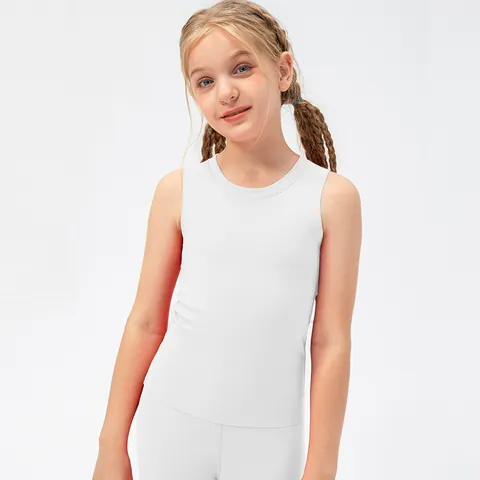 Kids Girls Quick Dry Yoga Tank Top Sleeveless Sports Running Vest High Stretch Seamless Workout Top For Dance Fitness