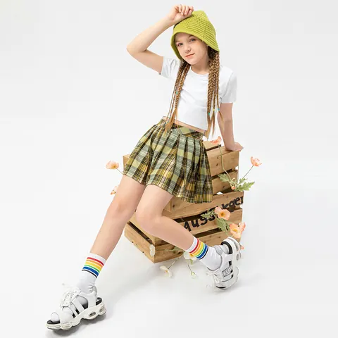 Kids Girls Plaid Tennis Skirt High Waist Pleated Skort With Built-in Safety Shorts And Pocket Breathable Sportswear For Tennis Badminton Dance School Uniform