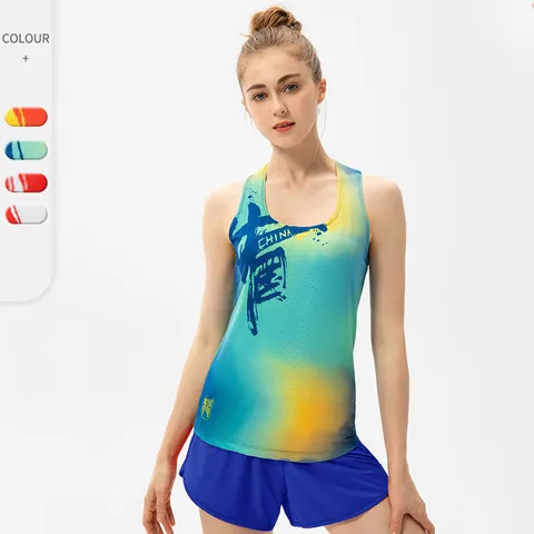 Women's Marathon Quick-Dry Sports Tank Top Polyester Spandex Breathable Printed Fitness Running Top For Kids Parents