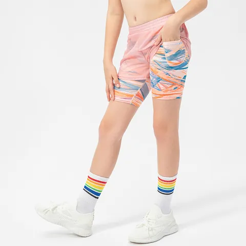 Girls Fake Two-Piece Sports Shorts Double Layer Breathable Quick Dry Yoga Running Training Fitness Shorts Kids Activewear
