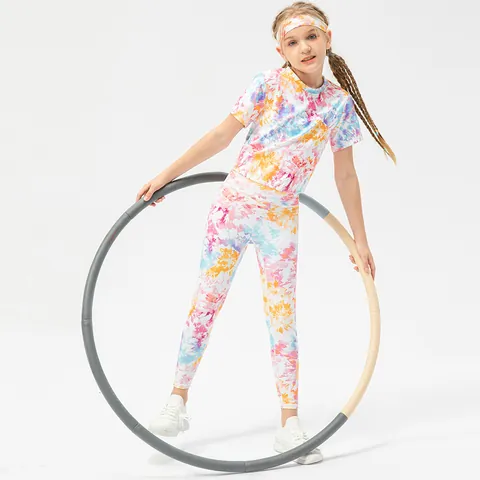 Girls High Waisted Sports Leggings Kids Tie Dye Yoga Pants Elastic Breathable Running Fitness Training Trousers