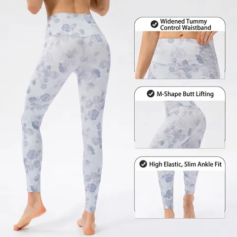 Pantaloni da Yoga Floreali a Vita Alta da Donna Sollevamento Glutei Leggings Sportivi in Nylon Spandex Effetto Nudo Controllo Addominale