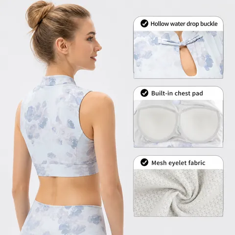 Γυναικείο Yoga Tank Top Νέο Κινεζικό Στυλ Με Ενσωματωμένα Επιθέματα Στήθους Floral Σχέδιο Ρετρό Όρθιο Κολάρο Αθλητικό Μπουστάκι Γιλέκο Fitness