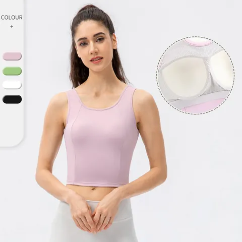 Women High Impact Shockproof Sports Bra Naked Feeling Yoga Tank Top Nylon Spandex Workout Bra With Fixed One Piece Cup
