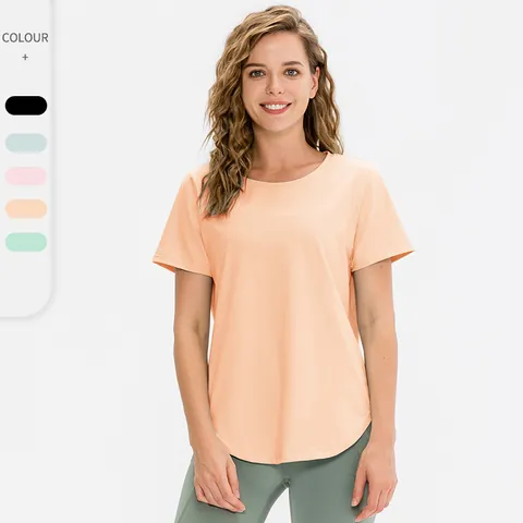Women's Loose Quick Dry Sports T-Shirt Round Neck Curved Hem Short Sleeve Yoga Top Breathable Fitness Workout Running Shirt