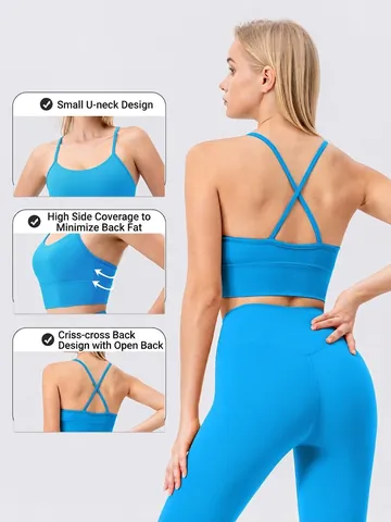 Reggiseno Sportivo da Yoga Antibatterico ad Alta Elasticità Donna Incrocio Posteriore Imbottito Nylon Spandex Canotta Fitness