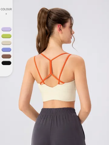 Women's High Impact Sports Bra Color Block Thin Straps Racerback Yoga Tank Top Padded Breathable Running Fitness Gym Bra