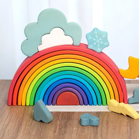 Montessori Wooden Rainbow Arches Building Blocks Educational Stacking Toy For Kids Toddlers Creative Waldorf Inspired Learning Play