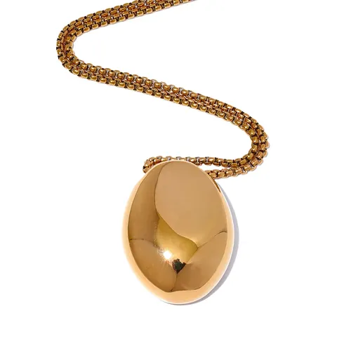 Geometric Oval Pendant Necklace 304 Stainless Steel 18K Gold Plated Waterproof Hypoallergenic Minimalist Jewelry For Women