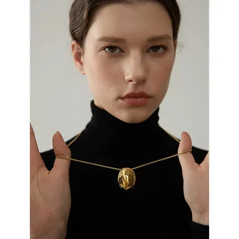Geometric Oval Pendant Necklace 304 Stainless Steel 18K Gold Plated Waterproof Hypoallergenic Minimalist Jewelry For Women