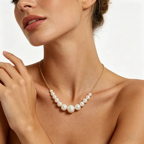 Collana Di Künstliche Perle Placcata Oro 18K Acciaio Inossidabile Künstliche Perle Bianche Sfumate Elegante Catenina Clavicola Gioielli Donna