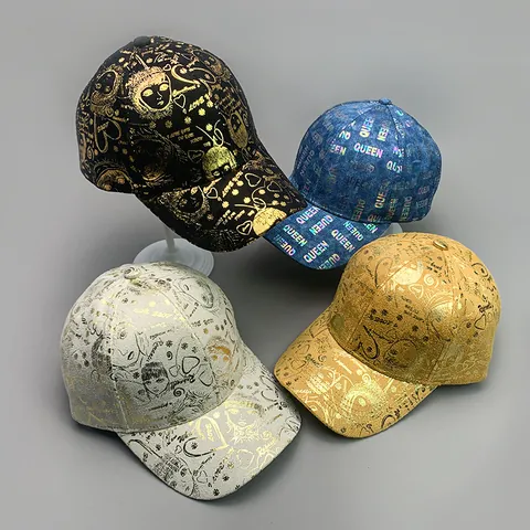 Gorra de Béisbol Reflectante Grafiti Metálico Letra Holográfica Algodón Satén Sombrero Hip-Hop Street Parasol