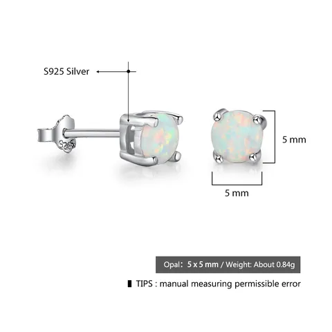 Minimalistische 925 Sterlingsilber Ohrstecker-Stift Rund Weiß Opal Ohrstecker 5mm Vier-Krappen Geometrischer Schmuck Damen