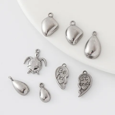 Minimalist Stainless Steel DIY Pendants For Jewelry Making Best Friends Heart Turtle Water Drop Small Metal Accessory