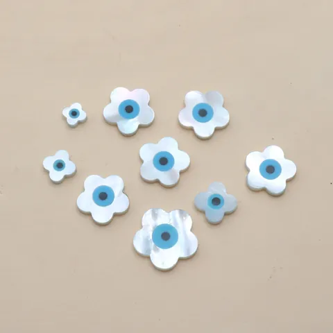 Perline di Conchiglia in Madreperla Naturale a Forma di Fiore Occhio del Male Blu per Creazione Gioielli Fai da Te