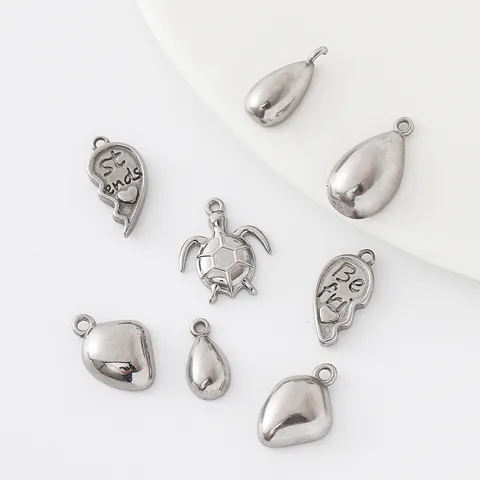 Minimalist Stainless Steel DIY Pendants For Jewelry Making Best Friends Heart Turtle Water Drop Small Metal Accessory