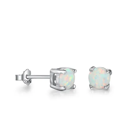 Minimalistische 925 Sterlingsilber Ohrstecker-Stift Rund Weiß Opal Ohrstecker 5mm Vier-Krappen Geometrischer Schmuck Damen