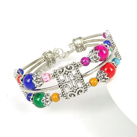 Bracciale a Più Strati in Stile Etnico Bohémien per Donna Vintage in Lega Traforata con Motivo a Volute Bracciale Rigido Regolabile Gioielli