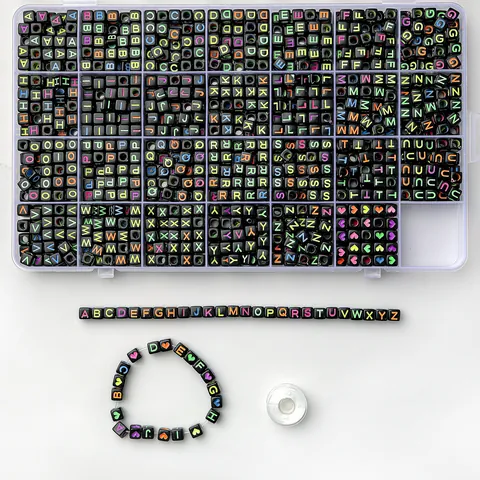 DIY Alphabet Beads Kit Acrylic A-Z Square Letter Beads With Elastic Cord And Storage Box For Jewelry Making Craft Activity