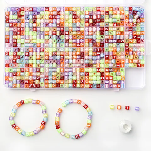 DIY Alphabet Beads Kit Acrylic A-Z Square Letter Beads With Elastic Cord And Storage Box For Jewelry Making Craft Activity