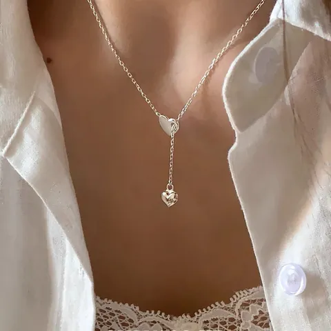 Minimalist Copper Heart Pendant Necklace For Women Silver Plated Polished Double Heart Charms Fashion Jewelry Accessory Gift
