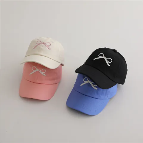 Kids Girls Sweet Bow Embroidery Cotton Baseball Cap Sunshade Adjustable Breathable Outdoor Peak Cap For 2-8 Years Children