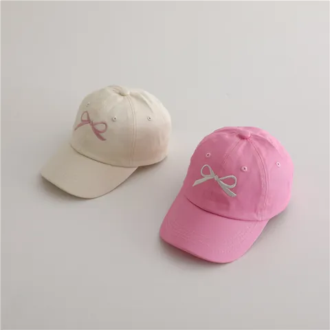 Kids Girls Sweet Bow Embroidery Cotton Baseball Cap Sunshade Adjustable Breathable Outdoor Peak Cap For 2-8 Years Children